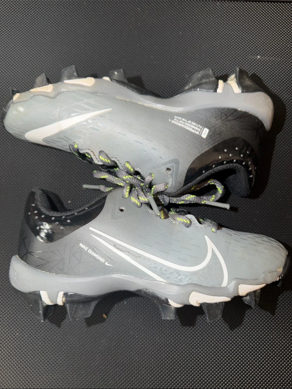 Nike Diamond Pro Baseball Cleats - Gray with Black & Neon Yellow Laces